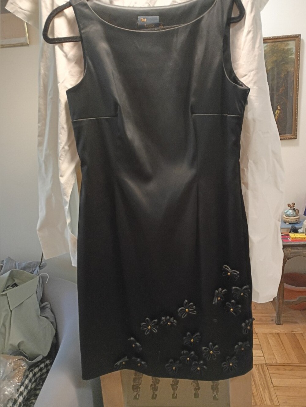 Just...Taylor Black Dress with Gold Embroidered Flowers Size 8